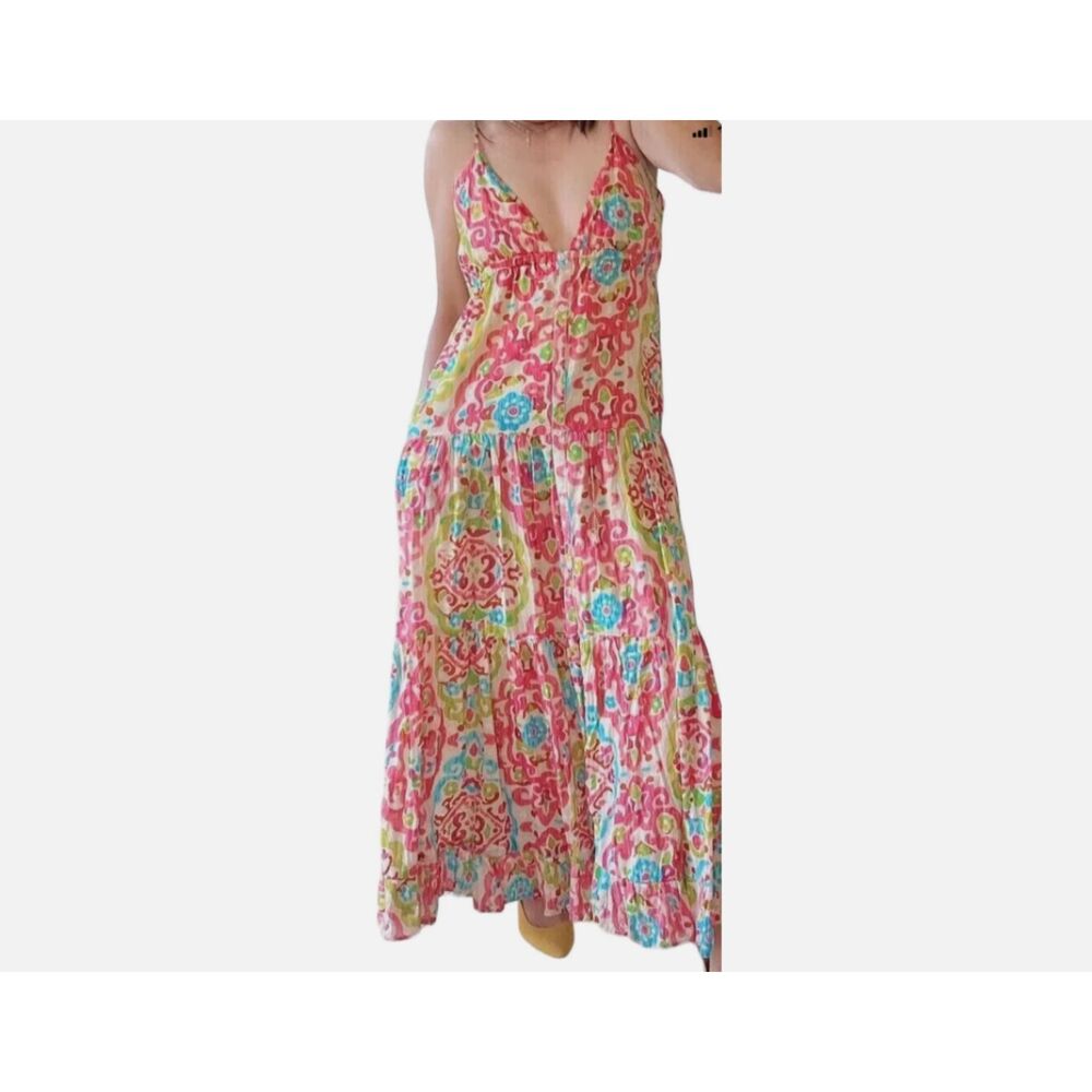 House of Harlow 1960 Floral Tiered Boho Maxi Dress Size S Travel Resort Beach